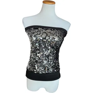 Womens Vintage Lipstick Black Sequin Sleeveless Tube Top - Sz S thumbnail 2