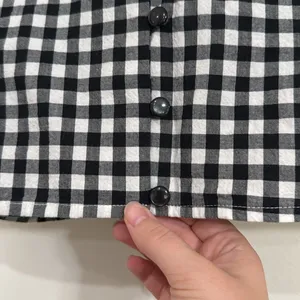 Obey Black/White Checkered Button Down Balloon Short Sleeve Crop Top Cotton sz M thumbnail 6