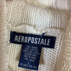 Aeropostale Womens Ribbed Turtleneck Sweater Blue Cream Striped‎ Ramie Cotton L thumbnail 2