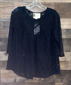 Anthropologie Fleur Wood Black Lace Top with 3/4 Sleeves, NWT thumbnail 1