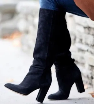 SAM EDELMAN Caprice Black Suede Knee High‎ Boot Size 9.5 Block Heel Pointed Toe thumbnail 1