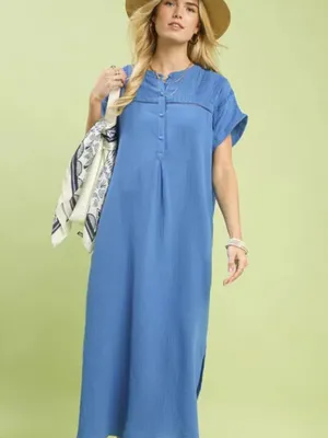 Umgee Button-Front Gauze Midi Dress‎ with Lace Detail thumbnail 5