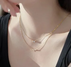 14k gold plated over silver double chain and pendants necklace dream minimalist 925 Sterling silver thumbnail 2