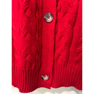 Red Cable Knit Cardigan Sweater Traditional Button Front Preppy Holiday Cyrus XL thumbnail 4
