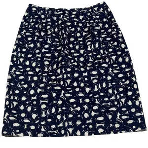 Boden Blue Circle Print Pencil Skirt‎ 8 Long 8L Cotton Linen Classic Preppy thumbnail 2