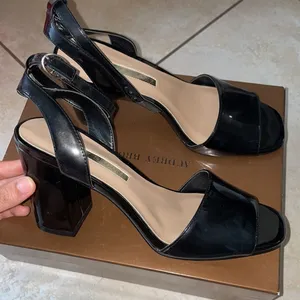 Audrey Brooke Angie patent chunky black heel sandal thumbnail 2