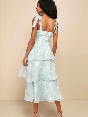 Lulu's Mint Floral Tiered Tie-Shoulder Midi Dress thumbnail 2
