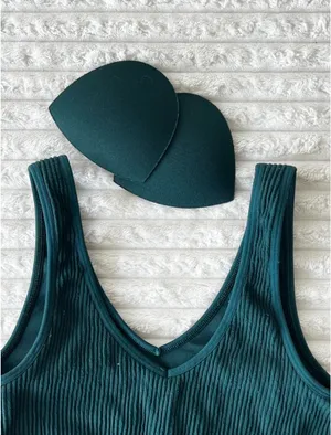 Aerie Green/Teal Ribbed V-Neck Sports Bra XS thumbnail 5