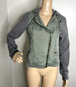 Hollister Green Jean Hooded Utility Biker Jacket thumbnail 1