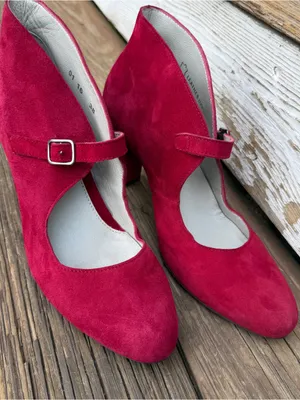 Eric Michael Red Suede Mary Jane Heels EU 38 Block Heel Leather Shoes thumbnail 1