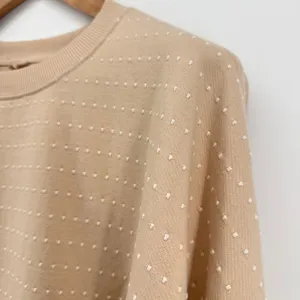 Aerie Women's Tan Textured Dot Crewneck Sweatshirt XL Oversized Comfy Athleisure thumbnail 2