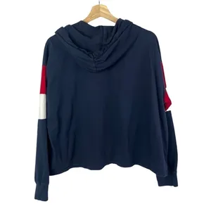 Hollister‎ Navy Blue Cropped Lightweight Boyfriend Hooded Sweatshirt L thumbnail 2