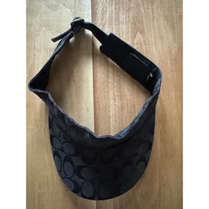 Coach Signature Monogram Black Jacquard Sun Visor Adjustable‎ Leather Strap M/L thumbnail 2