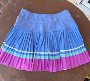 Target Aralina blue & pink striped pleated mini tennis gold skirt sz L #preppy #tennis #oldmoney thumbnail 1