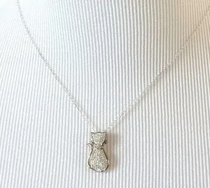 Classy‎ Cat Rose Gold Plated AU Sterling Silver Swarovski Crystals Necklace 18" thumbnail 1