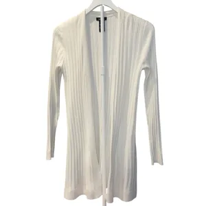 Cocobleu White Ribbed Cardigan Women's Open Front Lightweight Casual Sweater thumbnail 2