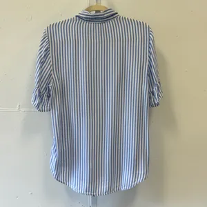 Beachlunchlounge Blue White Striped Ruffle Sleeve Button Down Shirt Womens Med thumbnail 2