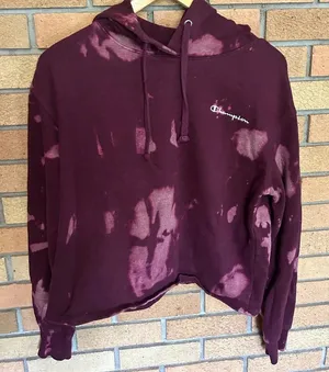 Champion Tie Dyed Cropped Sweatshirt Hoodie Burgundy Women’s Size Medium thumbnail 1