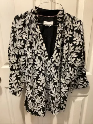 Anthropologie Black Top with White Leaf Embroidery thumbnail 1