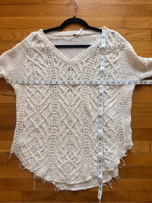 Free People Cross My Heart Distressed Knit Crochet‎ Sweater Jumper Cream Small thumbnail 4