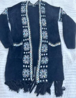 Ellie & Kate Black‎ Embroidered Fringe Cardigan thumbnail 1