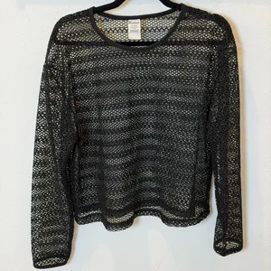 No Boundaries Black Fishnet Crochet Long Sleeve Shirt Goth Mesh Y2K Clubwear XL thumbnail 5