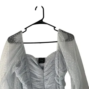 Madi Mase Women's Size Small Light‎ Blue Swiss Dot Lace Puff Sleeves Top thumbnail 3