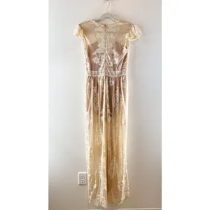 For Love & Lemons Violetta Embroidered Mesh Lace Maxi Dress Nude Ivory White L thumbnail 6