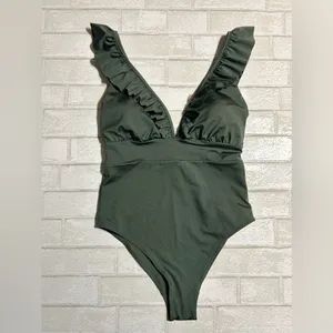 NWOT - H&M Woman’s One Piece Vacation Swimsuit in Dark Green Size Medium thumbnail 2