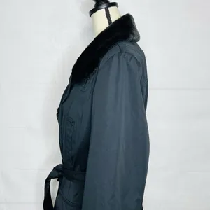 Jones New York Coat Size Large Black Faux Fur Removeable Collar Belted Trench thumbnail 7