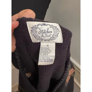 Vintage Stitches in Time Embroidered Autumn Cardigan Sweater Black Knit Large thumbnail 8