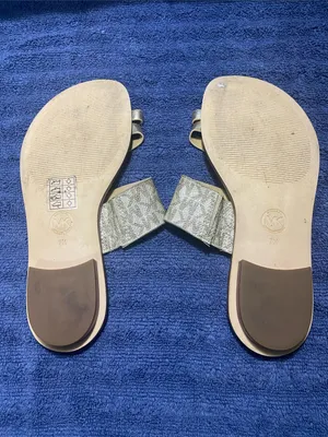 Michael Kors MK Gold Strappy Slide Sandals - Women's Casual Slip-On 7M thumbnail 3
