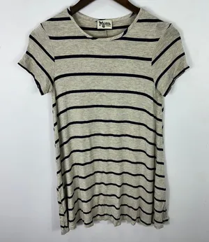 Show Me Your Mumu Tunic Top Womens XS Oatmeal Navy Blue Striped Short Sleeve thumbnail 1