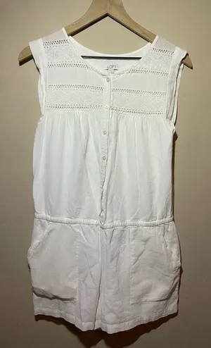 LOFT White Sleeveless Crochet Yoke Romper, medium thumbnail 1