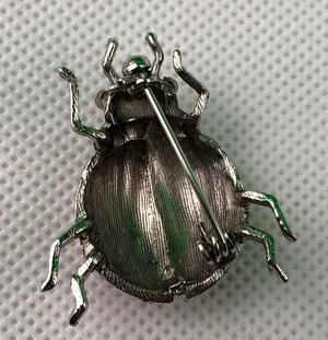Vintage Silver Tone, Rhinestone, Ladybug Brooch thumbnail 2