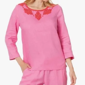 Lilly Pulitzer Pink and Red Embroidered Pajama Set thumbnail 1