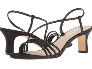Nina Gerri Strappy Black Rhinestone Heeled Sandals Size 7.5 NIB thumbnail 1