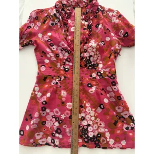 J Crew Top Womens S Pink Floral High Neck Blouse Victorian Ruffles Side Zip thumbnail 10