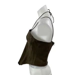 Lioness Brown Linen Sleeveless Cami Halter Longline Bustier Corset Crop Top M thumbnail 2