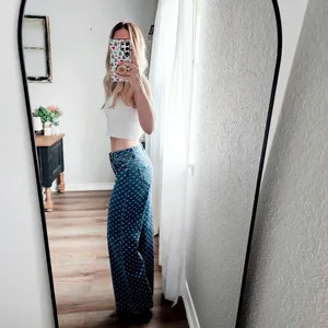 Wide Leg Blue Patterned Jeans - Women's Flare & Wide Leg thumbnail 10