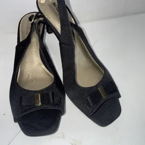 Coach & Four Black Classic Square Slingback Bow Minimalist Career Kitten Heels 9 thumbnail 6