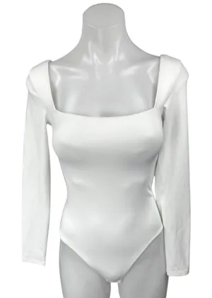 Aritzia Babaton Women's White Long Sleeve Square Neck Thong Bodysuit Top Size S thumbnail 1