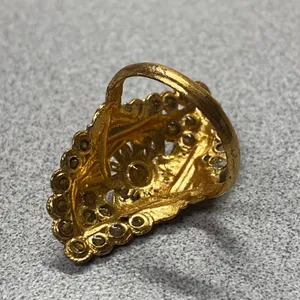 Vintage Ornate Wide Gold Tone Filigree Statement Ring Red Gemstone Adjustable thumbnail 8
