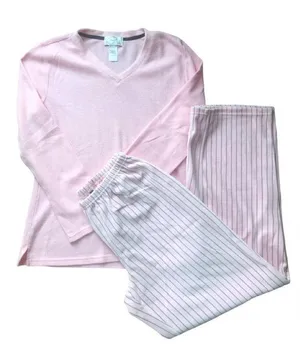 Oscar De La Renta Pajama Set Waffle Knit/Velour Striped V Neck Size S Cozy Fall thumbnail 1