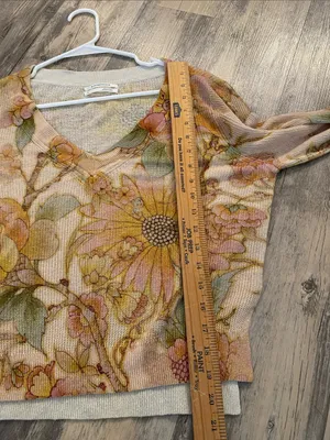 Anthropologie The Dreamer Floral Print Linen-Blend V-Neck Sweater Lightweight S thumbnail 9