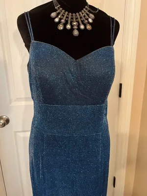 Vintage glitter blue formal evening dress thumbnail 2