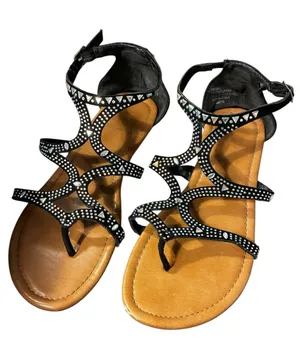 daisy fuentes Women's Black Strappy Rhinestone Sandals Size 7 thumbnail 1