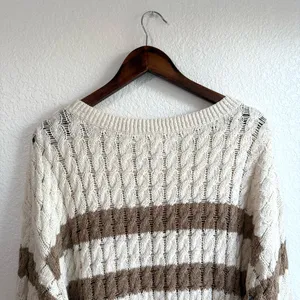Pilcro by Anthropologie Womens Sweater Longline Ivory Beige Stripe Size XL thumbnail 5