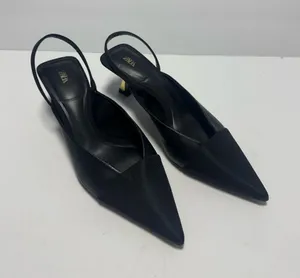Zara Women's Kitten Heels Size 38 Black with Gold Sexy Holiday Party thumbnail 1