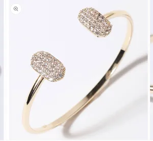 Gold Wire Pave Hexagon Bangle Bracelet thumbnail 2